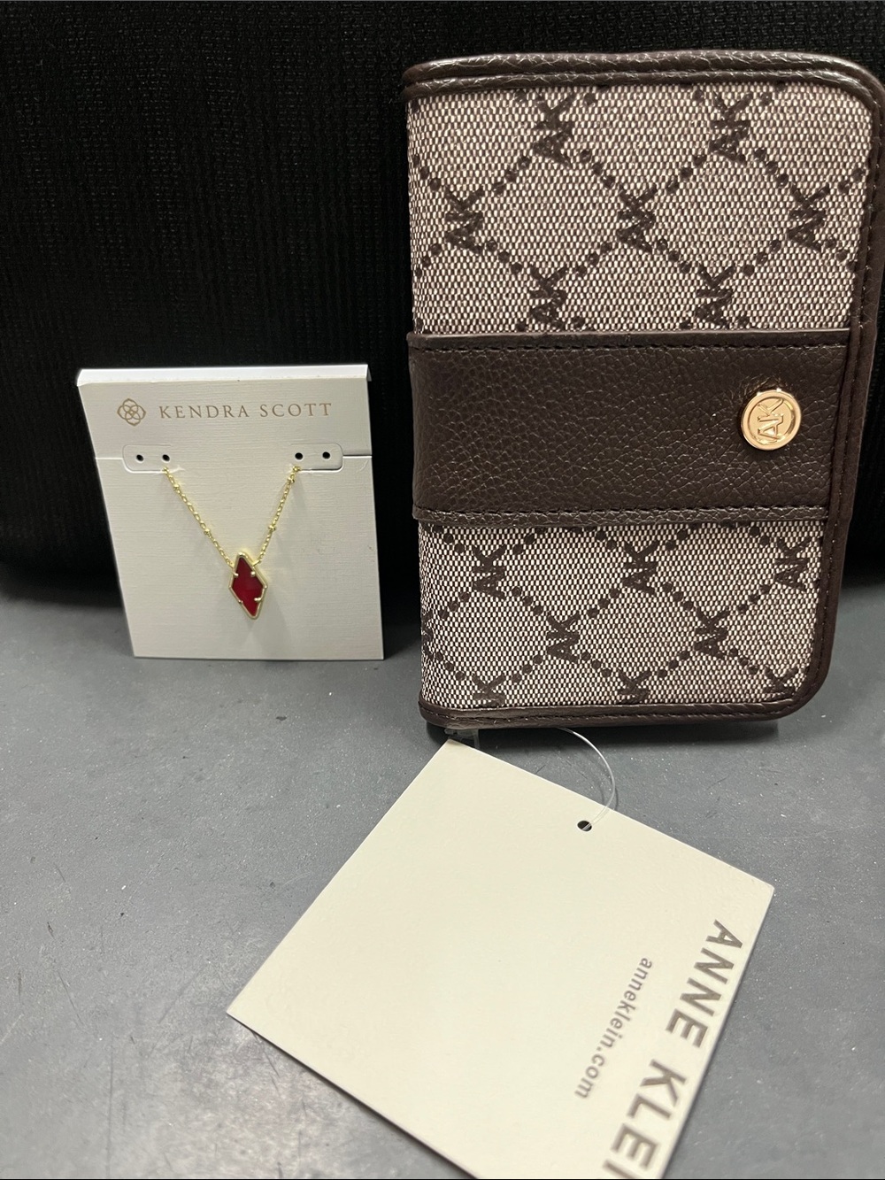 NWT Kendra Scott Red Diamond-Shaped Pendant Necklace - NWT AK Bi Fold Wallet